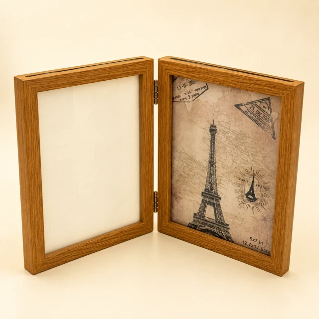 Hinged Wooden Photo Frame with Folding Display Panels — featured view